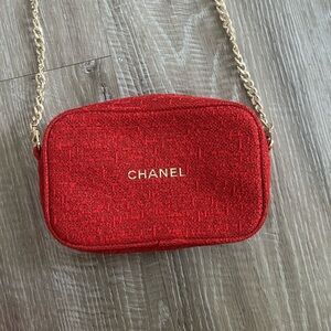 Chanel Red Make-Up bag (Crossbody Bag) with Gold Accents